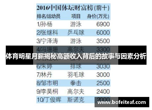 体育明星月薪揭秘高额收入背后的故事与因素分析