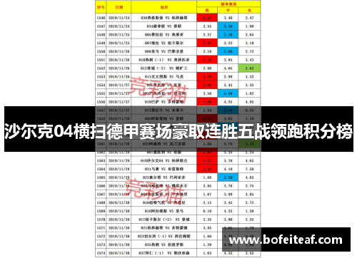 沙尔克04横扫德甲赛场豪取连胜五战领跑积分榜